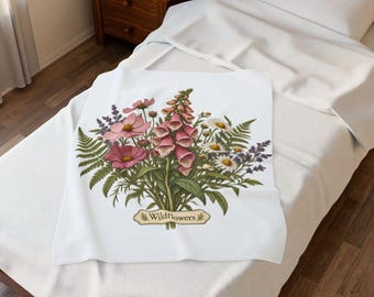 Vintage Botanical Print Velveteen Blanket