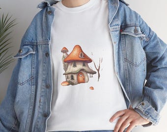Mushroom Cottage Ghost Tee, Cozy Botanical Apparel, Dark Cottagecore Style