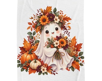 Watercolor Autumn Ghost Bouquet Velveteen Plush Blanket