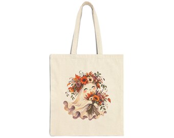 Floral Ghost Halloween Tote Bag
