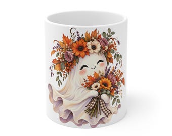 Floral Ghost Halloween Mug 11oz