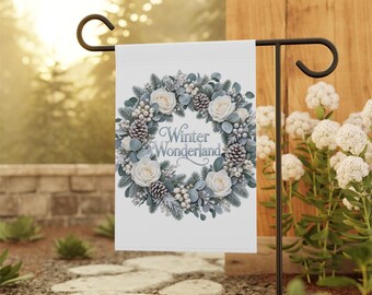 Icy Botanical Garden Flag, Holiday Gift, Seasonal Decor