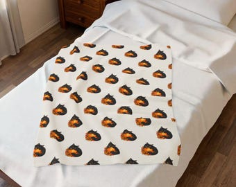 Black Cat Pumpkin Blanket, Cottagecore Halloween Decor, Cozy Fall Living Room