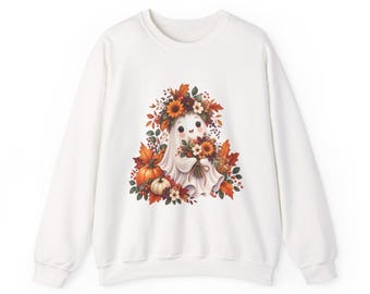 Watercolor Ghost Bouquet Crewneck Sweatshirt: Spooky Autumn Design