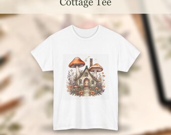 Mushroom Cottage Ghost Tee, Dark Cottagecore Watercolor, Halloween Shirt