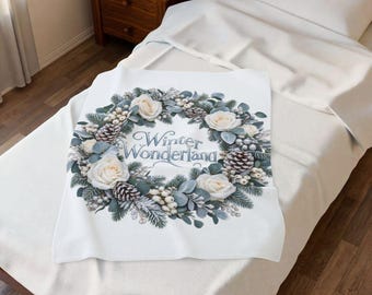 Icy Botanical Blue Plush Blanket