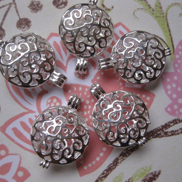 Silverplated Filigree Lockets rounded locket supplies
