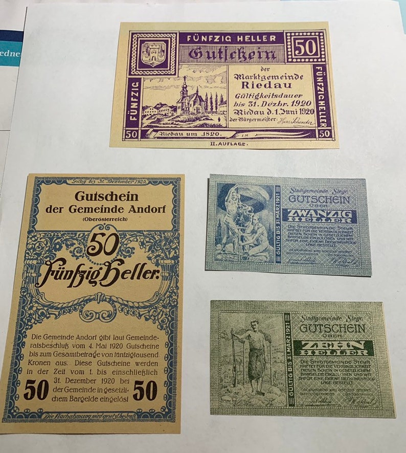 Papiergeld U00d6sterreich Lot Von 4 Verschiedenen