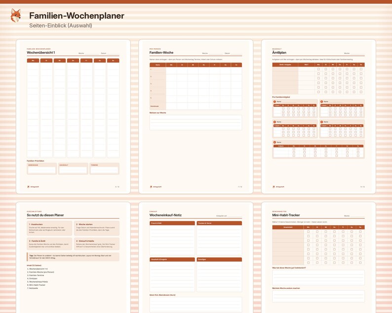 Printable family weekly planner, family planner with weekly overview & chores, PDF A4 A5 image 3