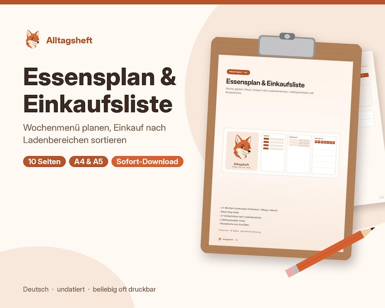 Piano alimentare e lista della spesa stampabili, piano alimentare settimanale, piano del menu, scheda ricetta, PDF A4 A5 immagine 1