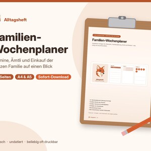 Agenda settimanale stampabile per la famiglia, agenda familiare con panoramica settimanale e compiti, PDF A4 A5