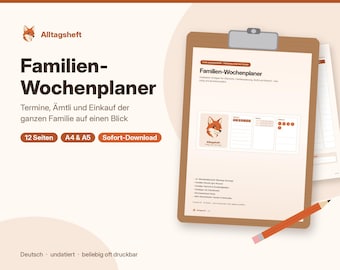 Planificador semanal familiar imprimible, planificador familiar con resumen semanal y tareas, PDF A4 A5