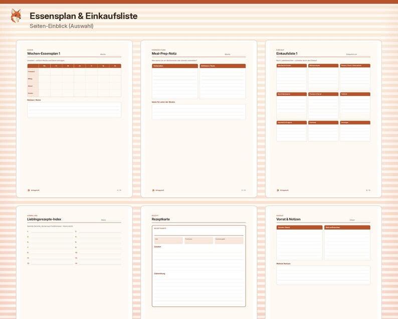 Piano alimentare e lista della spesa stampabili, piano alimentare settimanale, piano del menu, scheda ricetta, PDF A4 A5 immagine 3