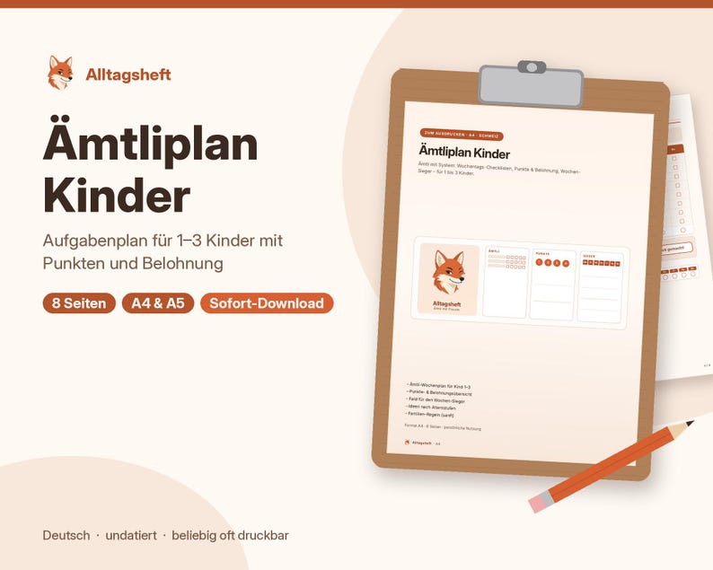 Printbare takenlijst voor kinderen, takenplan en beloningskaart voor 1-3 kinderen, PDF A4 A5 afbeelding 1
