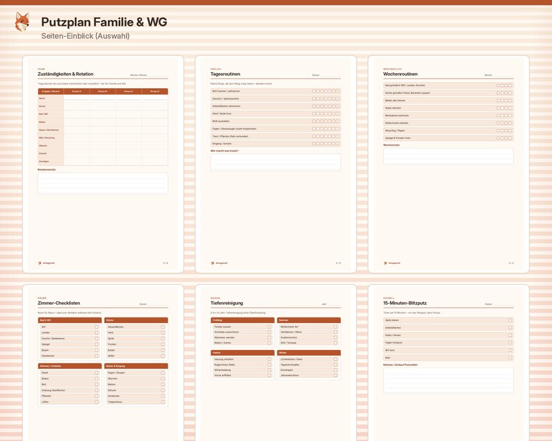 Printable cleaning schedule for families and shared apartments, household plan with rotation and checklists, PDF A4 A5 image 3
