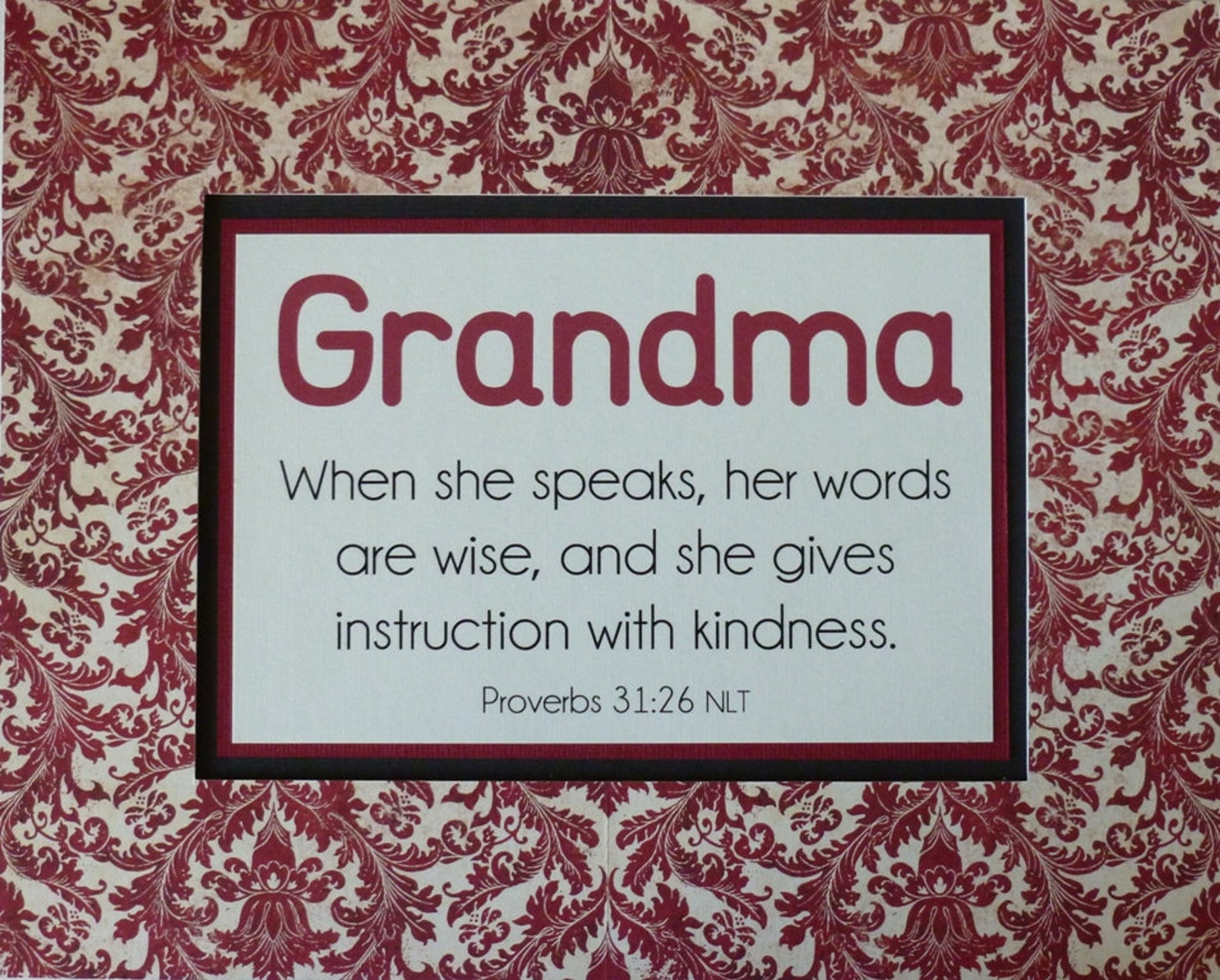 Scripture gift for Grandma Proverbs 31 red brocade Etsy