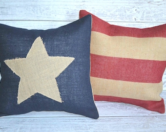 Burlap American Flag Pillow Set