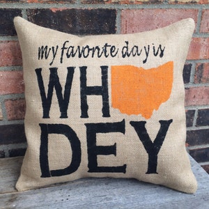 Burlap Who Dey Cincinnati Bengals Pillow image 1