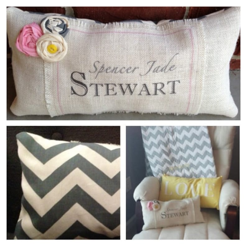 Personalized Burlap/Chevron Baby Pillow image 4