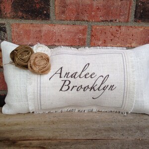 Personalized Burlap/Chevron Baby Pillow image 2