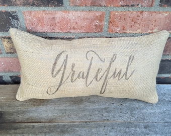 Burlap Grateful Pillow