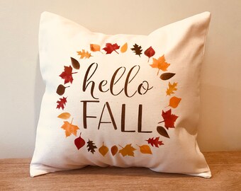 Farmhouse Hello Fall leaf Pillow