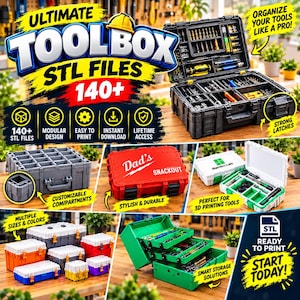 140+ Tool Box STL Files, 3D Printable Modular Toolbox, Custom Tool Organizer, Stackable Storage Case, Workshop Accessories, Digital Download