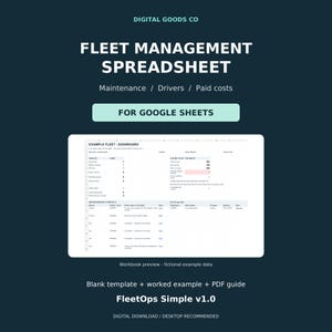 Fleet Management Spreadsheet for Google Sheets: Vehicle Maintenance, Driver Log and Cost Tracker