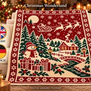 Christmas Wonderland Blanket Crochet Pattern, Overlay Mosaic Crochet PDF, Festive Holiday Afghan Tutorial(German & English)
