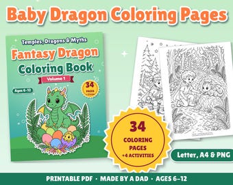 Baby Dragon Coloring Pages for Kids, 34 Printable Dragon Coloring Book Pages + Activities, Fantasy Creatures