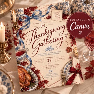 Thanksgiving Invitation Template, Thanksgiving Dinner Invitation, Fall Friendsgiving Invite, Editable Thanksgiving Dinner Invitation