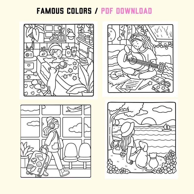 Girls Moments ; Cozy Daily Activities for Relaxation Coloring Book by ...