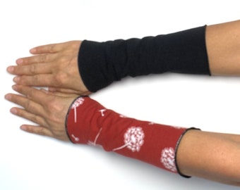 Cuffs lined arm warmers hand warmers reversible cuffs hand jewellery cotton jersey terracotta black dandelion