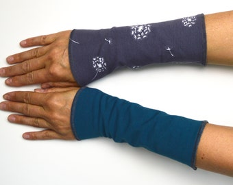 Cuffs lined arm warmers hand warmers reversible cuffs hand jewellery cotton jersey grey petrol dandelion