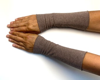 Poignets taupe foncé mélangé poignets de bras manchettes chauffe-mains jersey de coton 20 cm