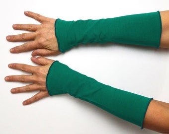 Poignets vert émeraude poignets de bras poignets chauffe-mains jersey de coton 25 cm poignets d'été longs