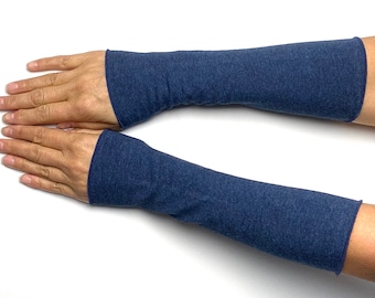 Cuffs dark blue melange hand cuffs arm cuffs hand warmers cotton jersey 25 cm summer cuffs long