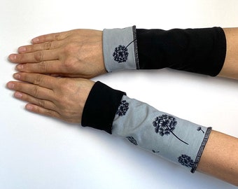 Cuffs Arm warmers Hand warmers Reversible cuffs Hand jewellery Cotton jersey grey black dandelion