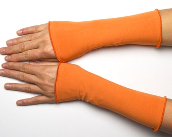Menottes orange manchettes manchettes manchettes chauffe-mains jersey de coton 20 cm