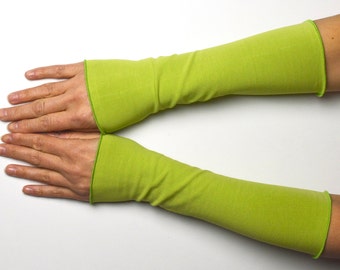 Cuffs kiwi green hand warmers arm warmers hand warmers cotton jersey 25 cm summer cuffs long