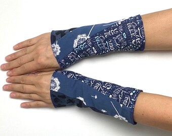 Cuffs Arm warmers Pulse warmers unique Arm warmers TurningStulpen Hand jewelry Cotton Jersey Patchwork blue