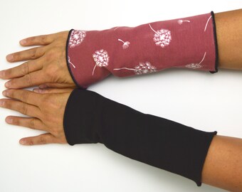 Poignets doublés poignets de main poignets réversibles décoration de la main jersey de coton rouge foncé pissenlit noir