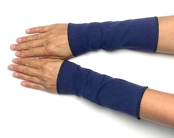 Poignets doublés dans les couleurs souhaitées Poignets bleu marine Poignets pour les mains Poignets réversibles Décoration à la main Jersey de coton