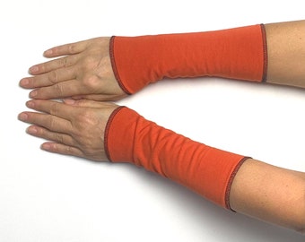 Cuffs in desired colors lined arm warmers hand warmers reversible cuffs hand jewelry cotton jersey terracotta black