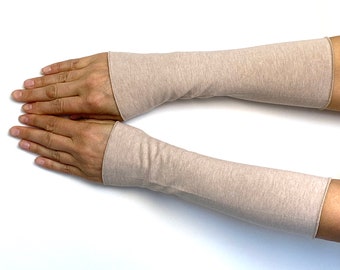 Cuffs beige melange hand warmers arm warmers hand warmers cotton jersey 25 cm summer cuffs long