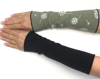 Poignets poignets de bras poignets de main poignets réversibles décoration de la main jersey de coton vert noir pissenlit