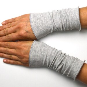 Cuffs light gray melange hand cuffs arm cuffs hand warmers cotton jersey 20 cm image 2