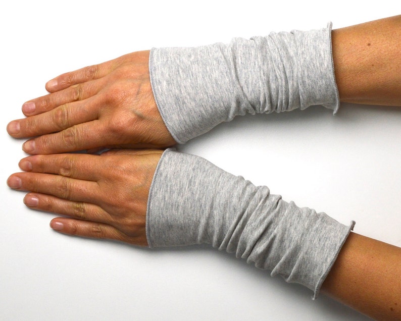 Cuffs light gray melange hand cuffs arm cuffs hand warmers cotton jersey 20 cm image 2