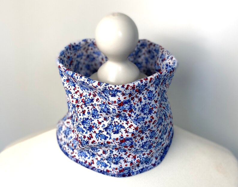 Neck warmer nose-mouth scarf loop cloth cotton jersey royal blue blue floral neckscarf scarf neck sock