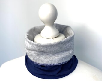 Cache-cou couleur souhaitée boucle tissu bicolore jersey de coton gris clair bleu foncé tour de cou foulard écharpe chaussette